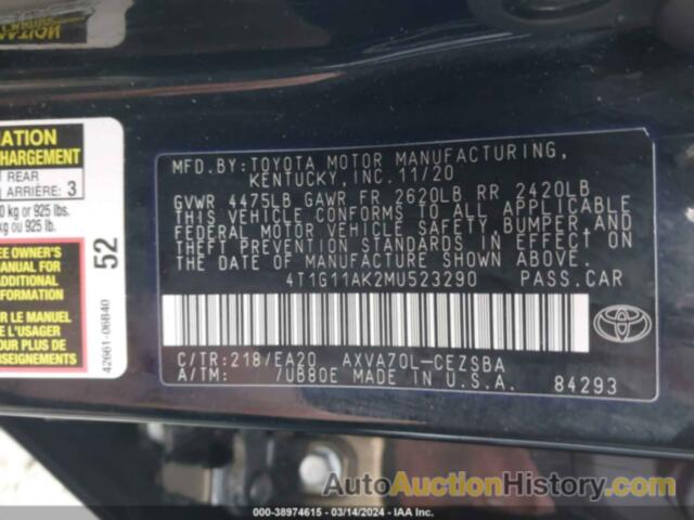 TOYOTA CAMRY SE/SE NIGHT SHADE, 4T1G11AK2MU523290