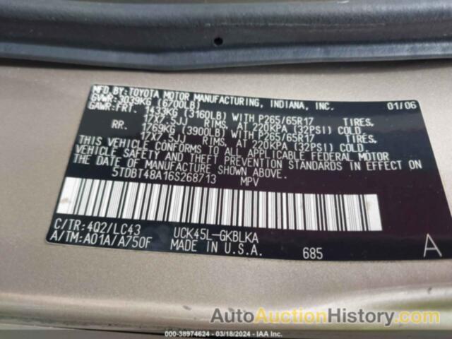 TOYOTA SEQUOIA LIMITED V8, 5TDBT48A16S268713