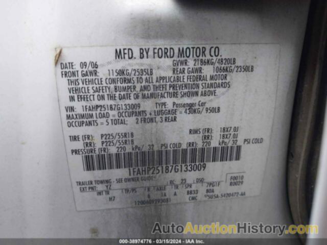 FORD FIVE HUNDRED LIMITED, 1FAHP25187G133009