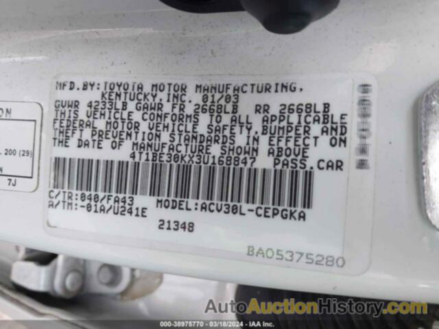 TOYOTA CAMRY XLE, 4T1BE30KX3U168847