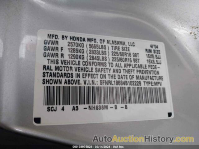 HONDA ODYSSEY EX, 5FNRL18684B102229