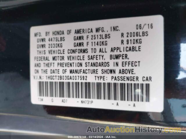 HONDA ACCORD TOURING, 1HGCT2B03GA007592