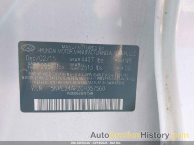 HYUNDAI SONATA SE, 5NPE24AF2GH357560