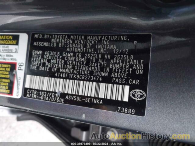 TOYOTA CAMRY LE, 4T4BF1FK9CR273474