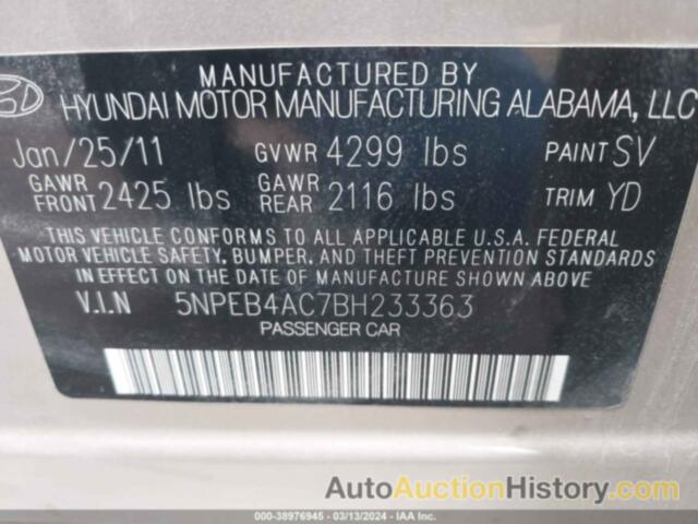 HYUNDAI SONATA GLS, 5NPEB4AC7BH233363