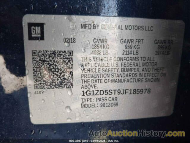 CHEVROLET MALIBU LT, 1G1ZD5ST9JF185978