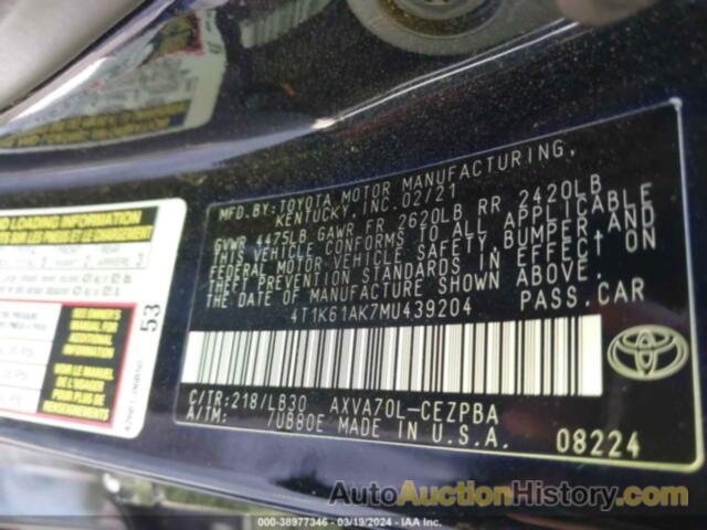 TOYOTA CAMRY XSE, 4T1K61AK7MU439204