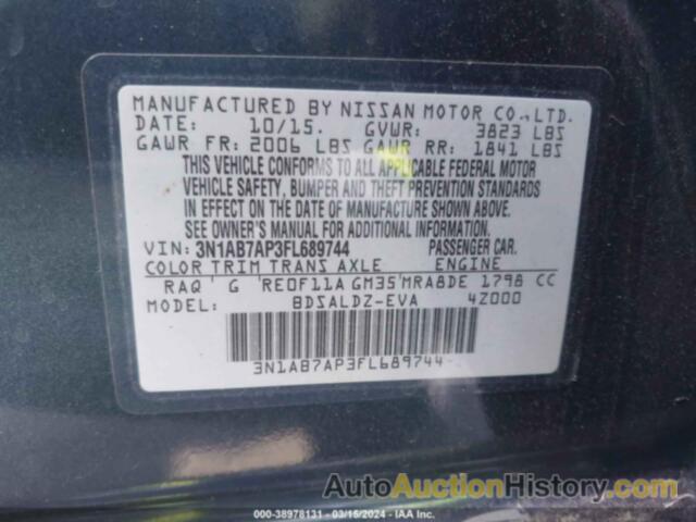 NISSAN SENTRA S/SV/SR/SL, 3N1AB7AP3FL689744