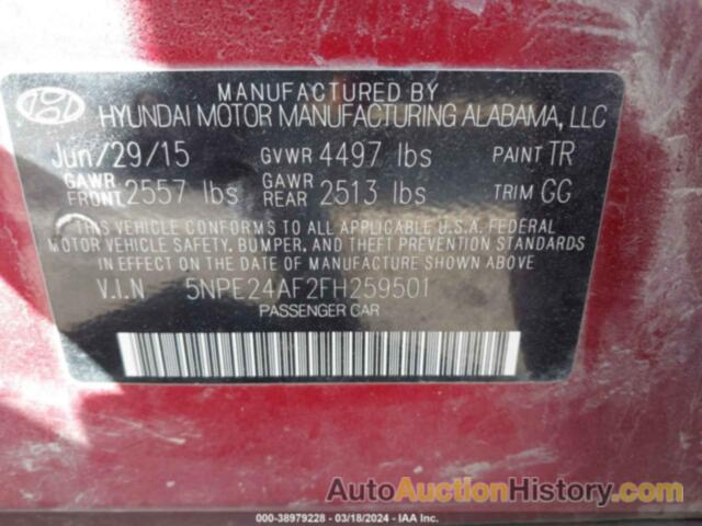 HYUNDAI SONATA SE, 5NPE24AF2FH259501