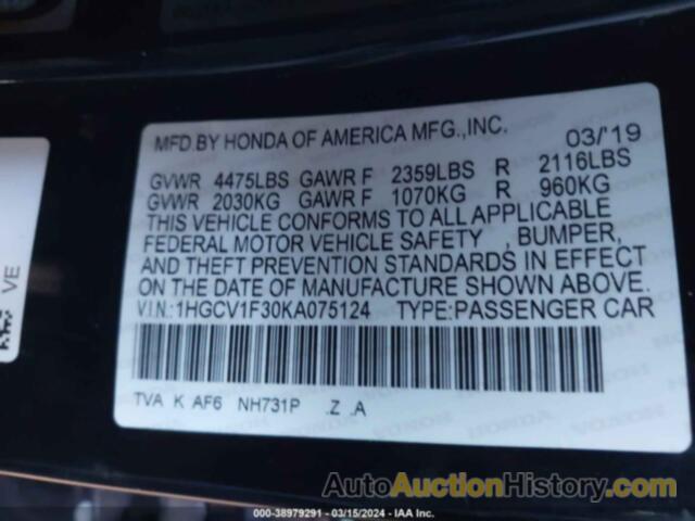 HONDA ACCORD SPORT, 1HGCV1F30KA075124