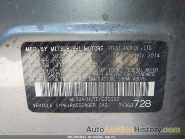 MITSUBISHI MIRAGE ES, ML32A4HJ7FH035562