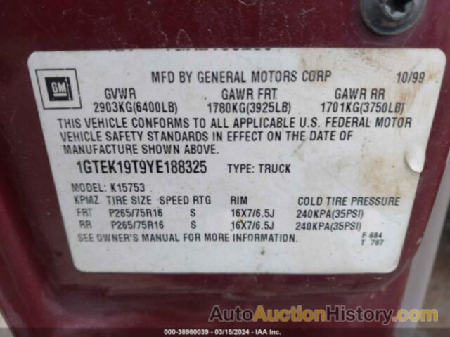 GMC NEW SIERRA K1500, 1GTEK19T9YE188325