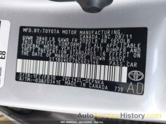 TOYOTA COROLLA LE/S, 2T1BU4EE7BC663146