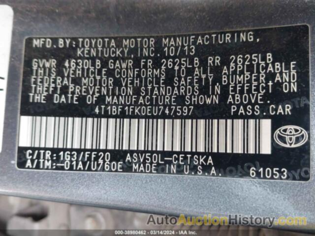 TOYOTA CAMRY SE, 4T1BF1FK0EU747597