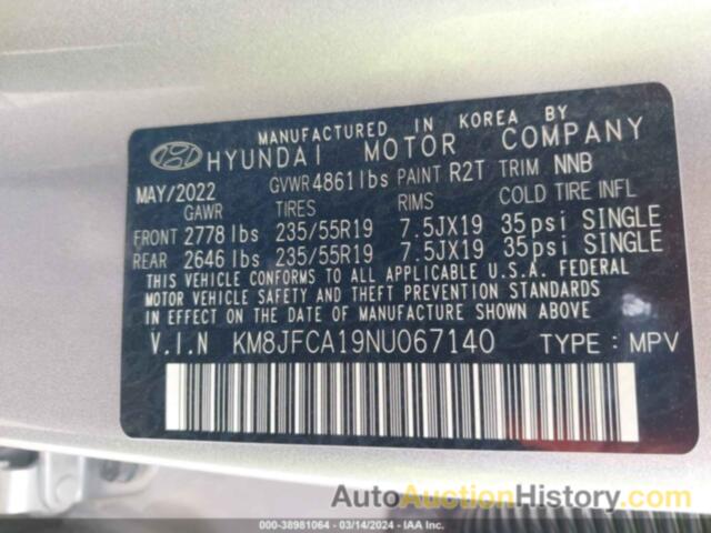 HYUNDAI TUCSON HYBRID SEL CONVENIENCE, KM8JFCA19NU067140