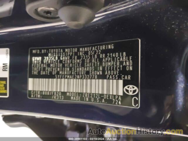 TOYOTA COROLLA LE, 5YFEPMAE2NP332778