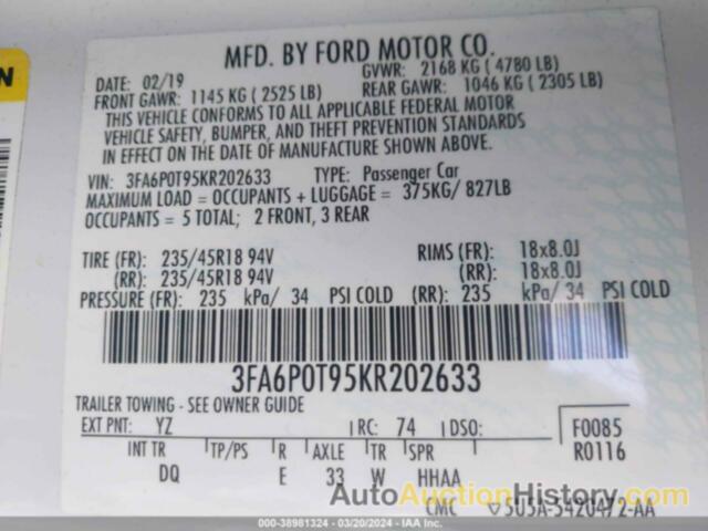 FORD FUSION SE, 3FA6P0T95KR202633