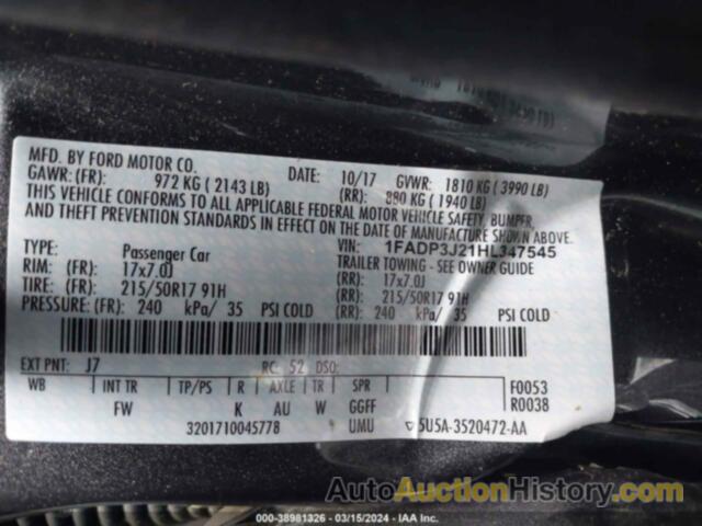 FORD FOCUS TITANIUM, 1FADP3J21HL347545