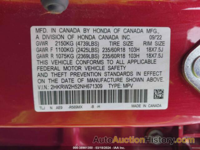 HONDA CR-V AWD EX, 2HKRW2H52NH671309