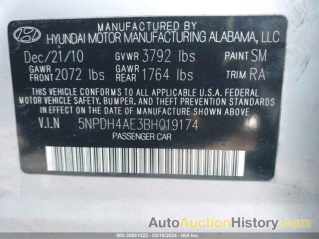 HYUNDAI ELANTRA LIMITED, 5NPDH4AE3BH019174