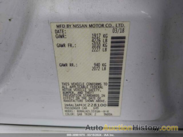 NISSAN ALTIMA 2.5 SR, 1N4AL3AP4JC228100