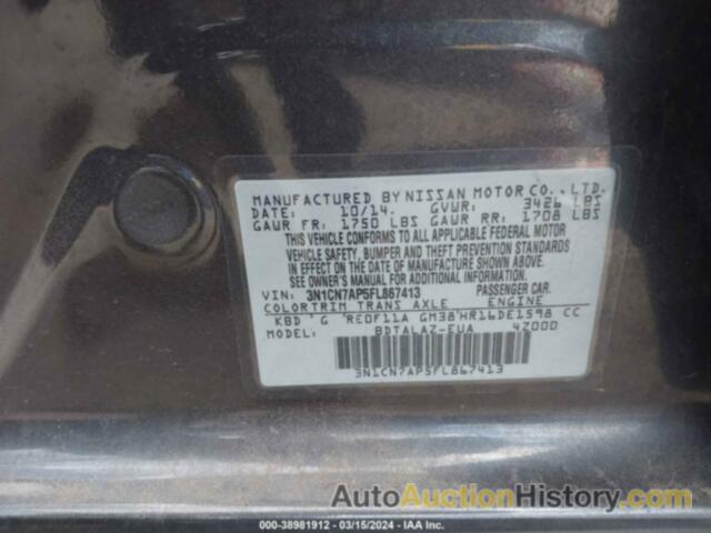 NISSAN VERSA S/S PLUS/SV/SL, 3N1CN7AP5FL867413