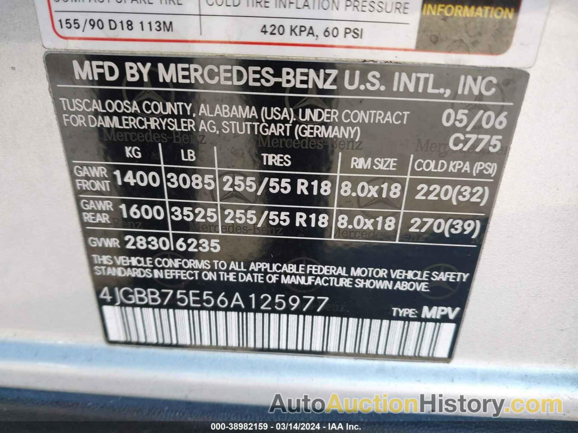 MERCEDES-BENZ ML 500 4MATIC, 4JGBB75E56A125977