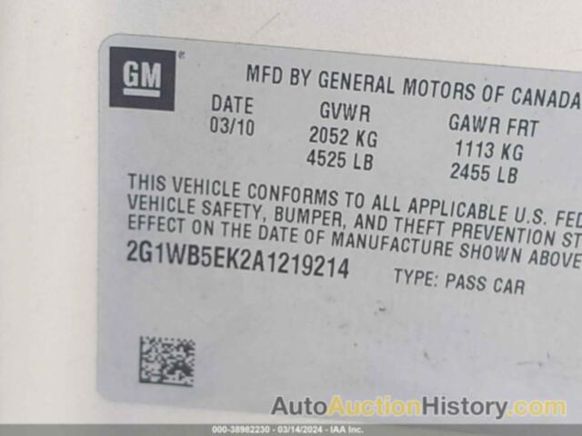 CHEVROLET IMPALA LT, 2G1WB5EK2A1219214