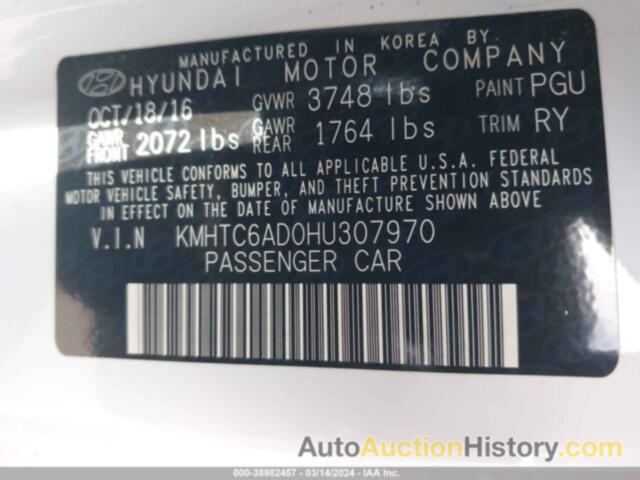 HYUNDAI VELOSTER, KMHTC6AD0HU307970