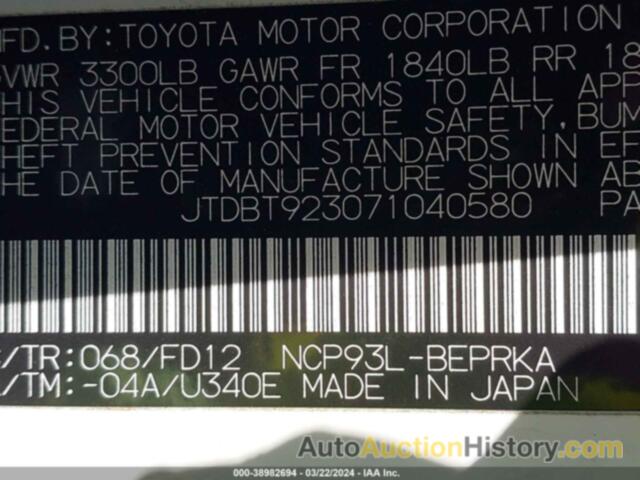 TOYOTA YARIS S, JTDBT923071040580