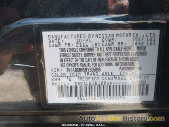 NISSAN SENTRA S XTRONIC CVT, 3N1AB8BV5NY205898