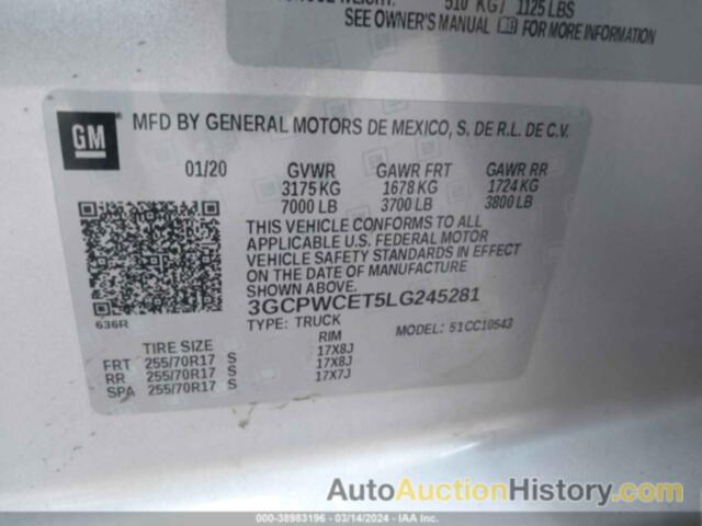 CHEVROLET SILVERADO 1500 2WD  SHORT BED LT, 3GCPWCET5LG245281