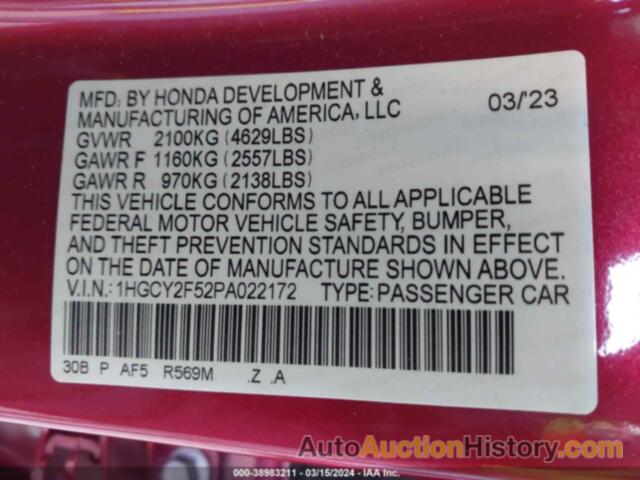 HONDA ACCORD HYBRID SPORT, 1HGCY2F52PA022172