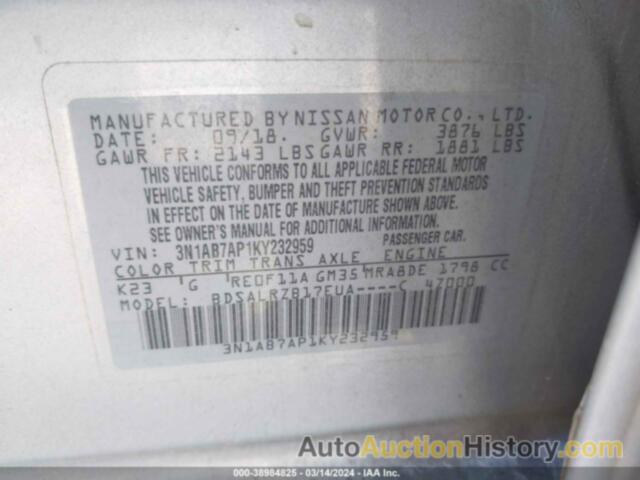 NISSAN SENTRA SR, 3N1AB7AP1KY232959