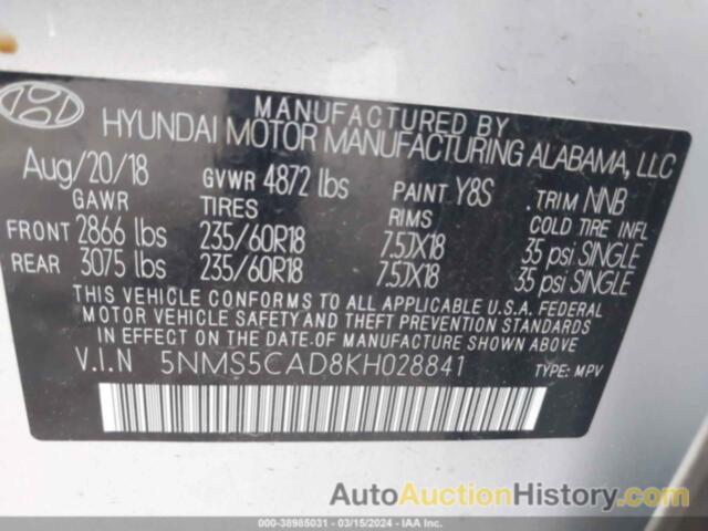 HYUNDAI SANTA FE LIMITED, 5NMS5CAD8KH028841