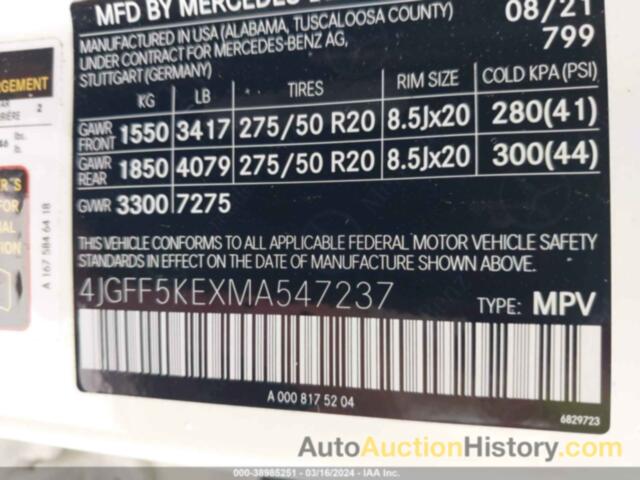 MERCEDES-BENZ GLS 450 4MATIC, 4JGFF5KEXMA547237