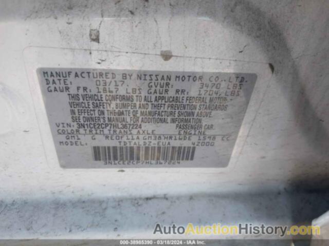 NISSAN VERSA NOTE SV, 3N1CE2CP7HL367224