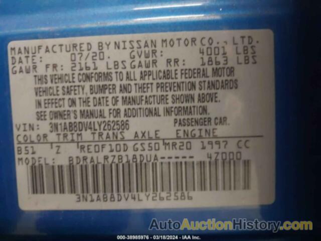 NISSAN SENTRA SR XTRONIC CVT, 3N1AB8DV4LY262586