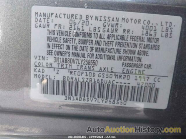 NISSAN SENTRA SR XTRONIC CVT, 3N1AB8DV7LY258550