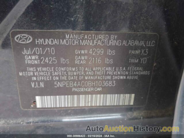 HYUNDAI SONATA GLS, 5NPEB4AC0BH103683