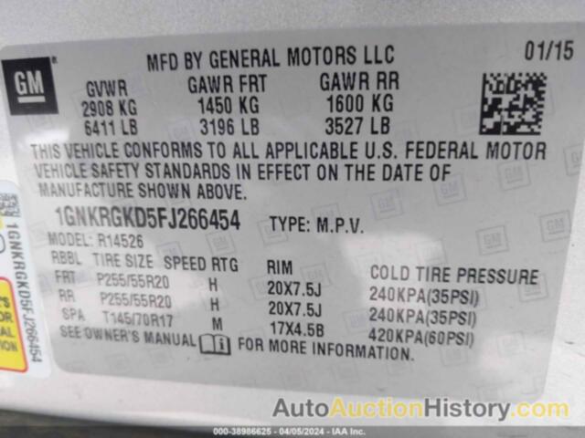 CHEVROLET TRAVERSE 1LT, 1GNKRGKD5FJ266454