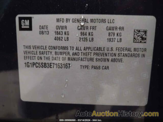 CHEVROLET CRUZE 1LT AUTO, 1G1PC5SB3E7163167