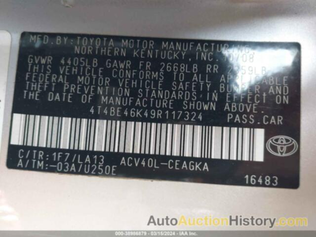 TOYOTA CAMRY XLE, 4T4BE46K49R117324