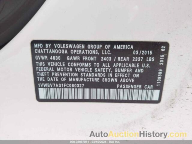 VOLKSWAGEN PASSAT SE, 1VWBV7A31FC080327