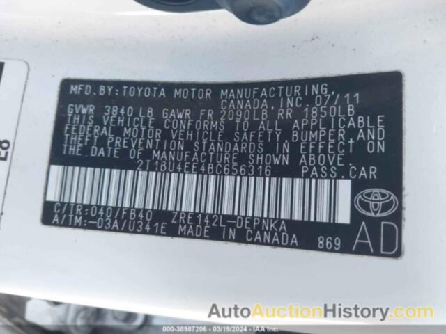 TOYOTA COROLLA LE, 2T1BU4EE4BC656316