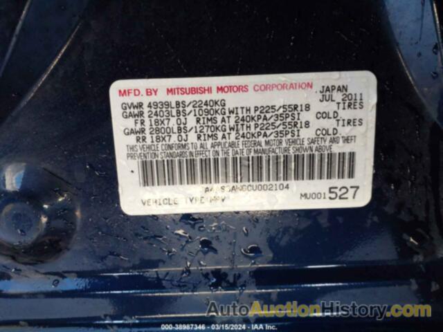 MITSUBISHI OUTLANDER SE, JA4AS3AW6CU002104