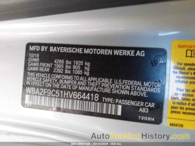 BMW 230I, WBA2F9C51HV664418