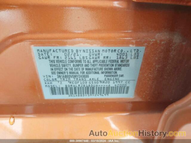 NISSAN SENTRA SR XTRONIC CVT, 3N1AB8DV5MY249699