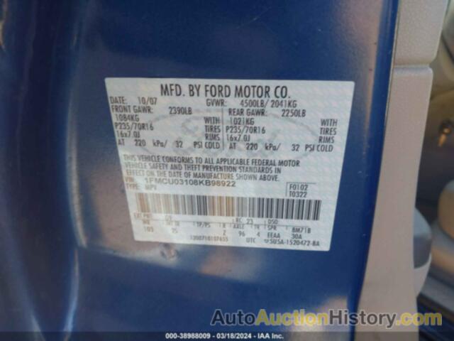 FORD ESCAPE XLT, 1FMCU03108KB98922