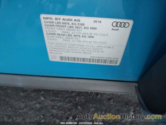 AUDI E-TRON PREMIUM PLUS, WA1VABGE1KB014376